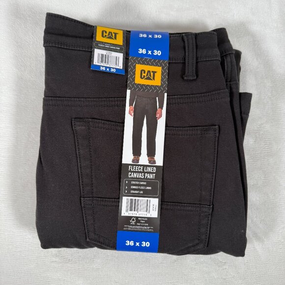 Caterpillar CAT Pants Men 36 x 30 Black Fleece Lined Canvas Workwear Straight - Picture 2 of 5